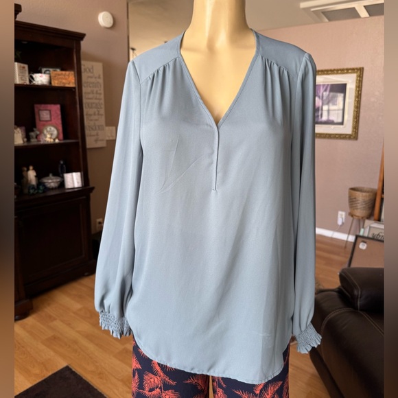 Pleione grayish/blue long sleeve Vneck blouse-size M - Picture 6 of 9